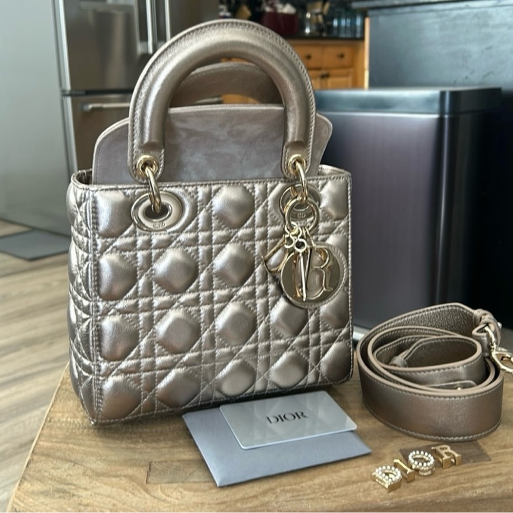 Small Lady Dior Metallic Champagne Gold Bag
